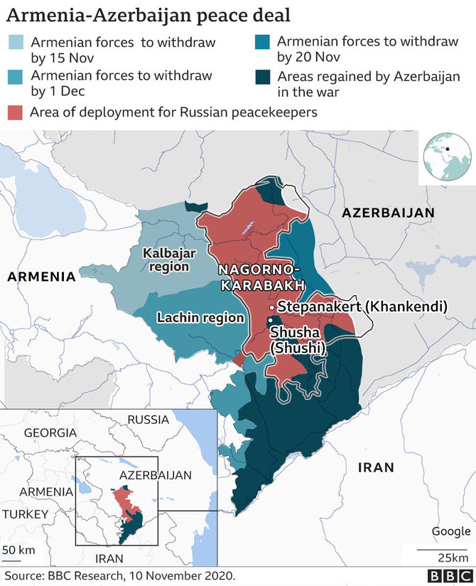 BBC sudarytas Kalnų Karabacho perdalijimo žemėlapis