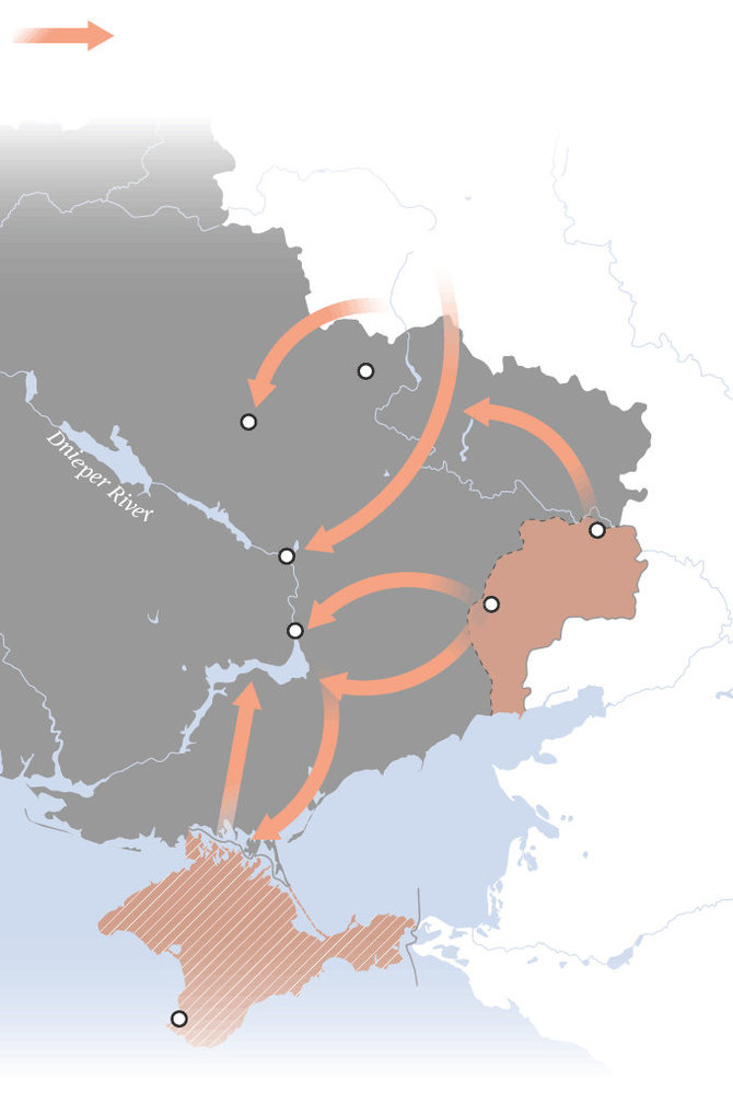 JAV žvalgybininkų prognozuojamas Ukrainos puolimas iš skirtingų vietų