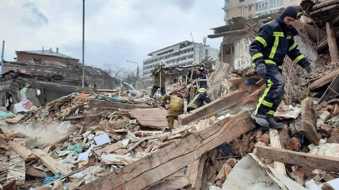 Ukrainos valstybinės nepaprastųjų situacijų tarnybos nuotr./Apšaudymas Charkive