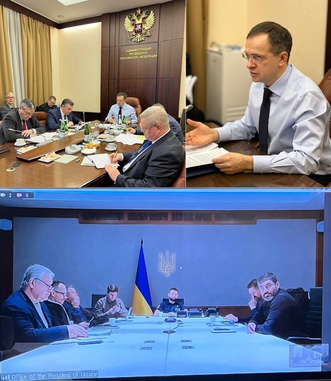 Nuotr. iš V.Medinskio „Telegram“ paskyros/Ukrainos ir Rusijos delegacijų derybos tęsiasi