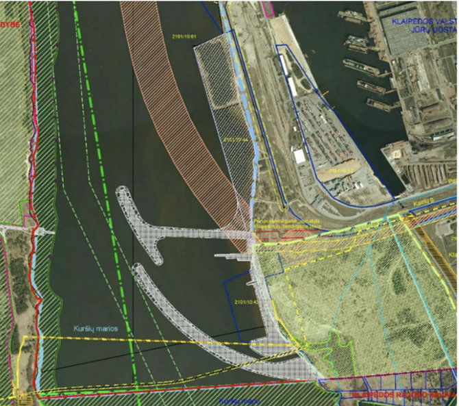 Klaipėdos valstybinio jūrų uosto direkcijos vizualizacija/Pietiniai uosto vartai ir marina bus statomi netoli Natura 2000 teritorijos.