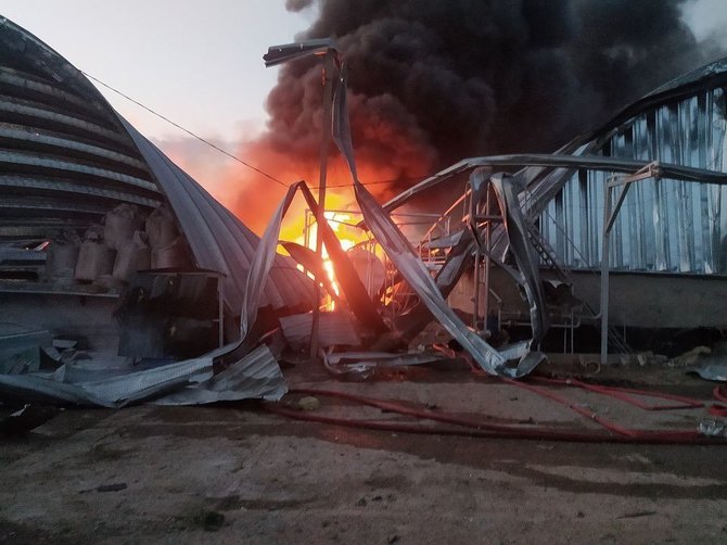 Pietų Ukrainos gynybos pajėgų nuotr./Odesos srityje apšaudytas grūdų terminalas