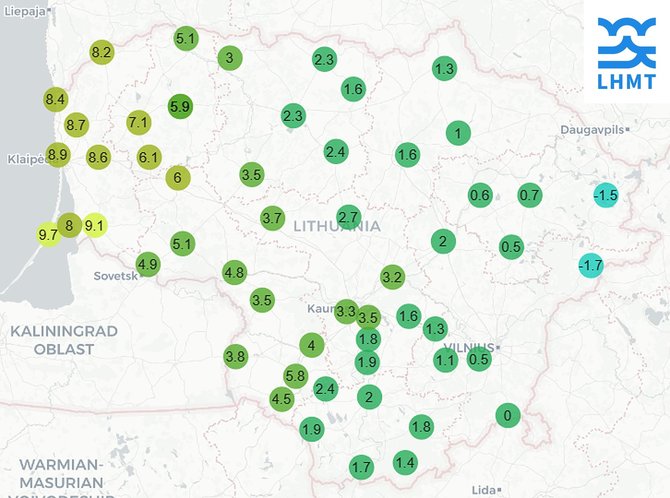 Žemėlapyje – faktinė oro temperatūra lapkričio 23 d. 14 val.