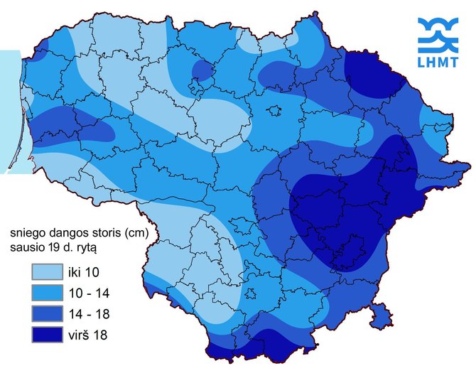 Žemėlapyje gali pasitaikyti netikslumų dėl netolygiai iškritusio ar supustyto sniego.