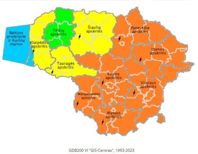Oranžinės spalvos įspėjimas Lietuvoje retai būna