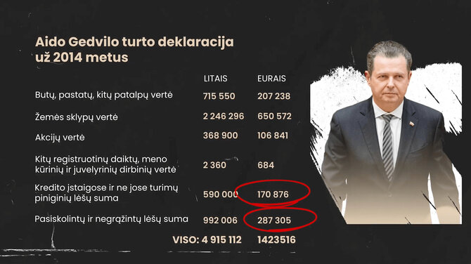 Donato Gvildžio/„Sienos“ iliustracija/Aido Gedvilo turto deklaracija už 2014 metus 