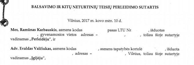 R.Karbauskio ir E.Valčiuko sutartis