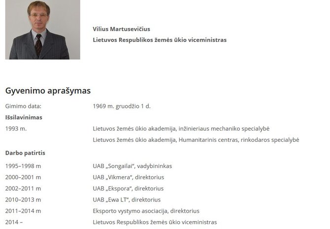ŽŪM nuotr./Oficiali Viliaus Martusevičiaus biografija