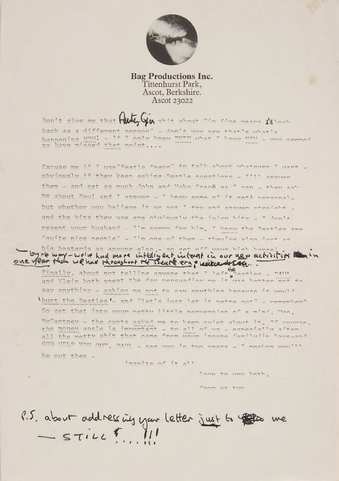 Keiksmų pilnas Johno Lennono laiškas aukcione parduotas už beveik 30 tūkst. dolerių