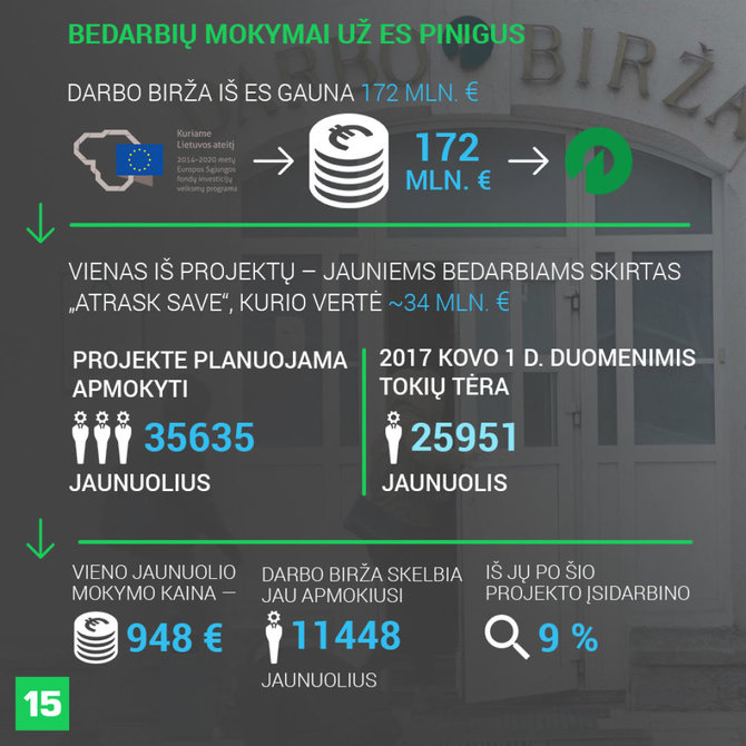 Austėjos Usavičiūtės infografikas/Darbo biržos projektas jauniems bedarbiams