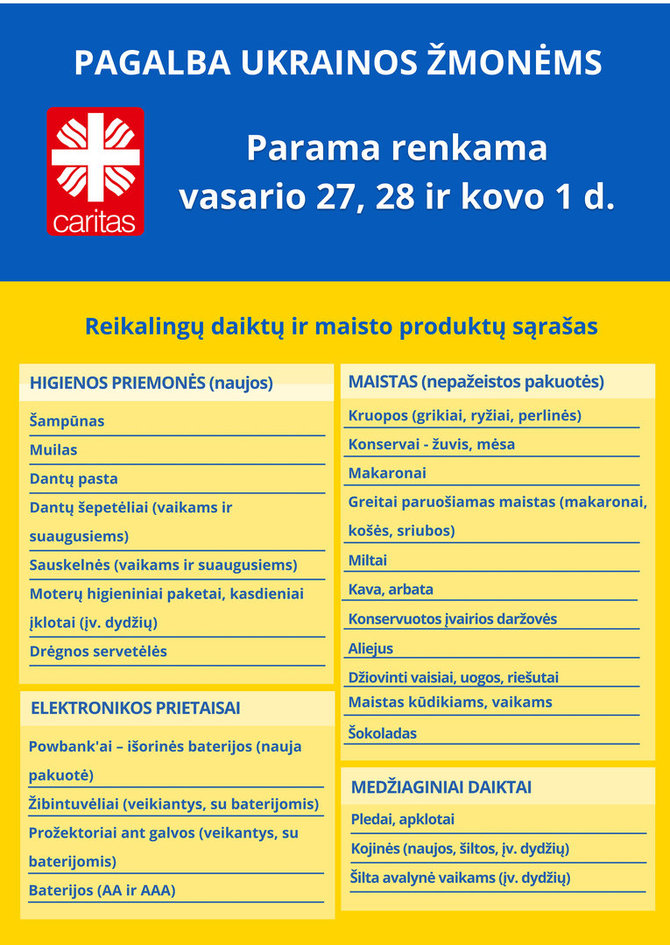 „Caritas“ nuotr./„Caritas“: reikalingų daiktų sąrašas