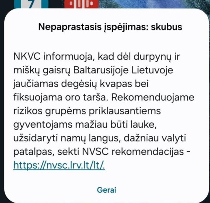 Ekrano nuotr./NVSC perspėjimas dėl oro taršos