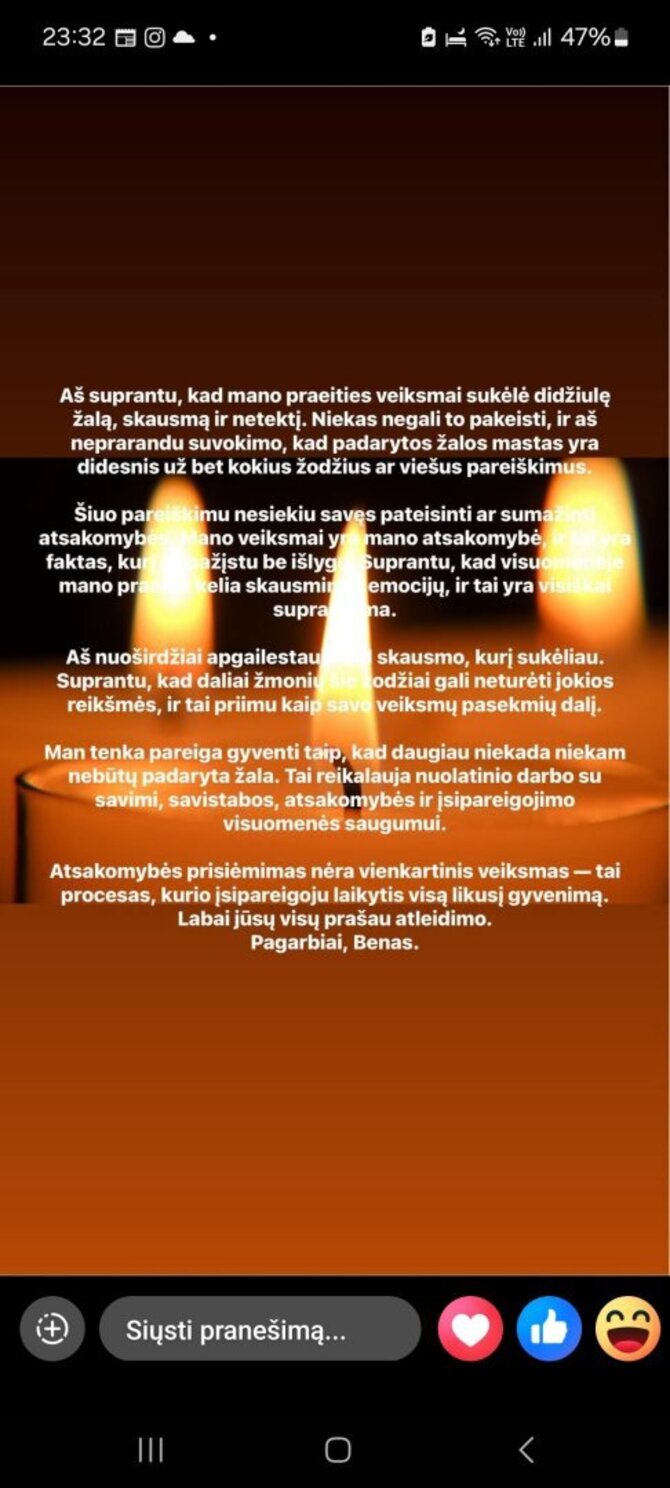 Ekrano nuotrauka/Plinta Beno Mikutavičiaus atsiprašymas