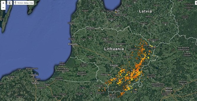 lightningmaps.org nuotr./Žaibų žemėlapis