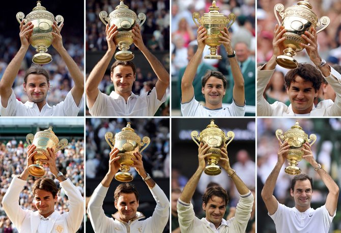 „Scanpix“ nuotr./Rogeris Federeris aštuonis kartus tapo Vimbldono čempionu