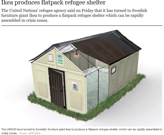 Telegraph.co.uk puslapio fragmentas/IKEA stato namus pabėgėliams