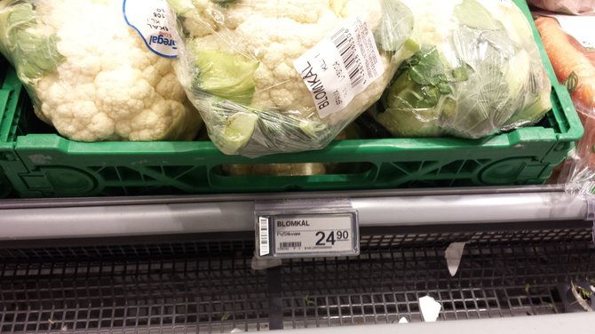 Skaitytojo Tomo nuotr./Vaisių ir daržovių kainos Norvegijoje