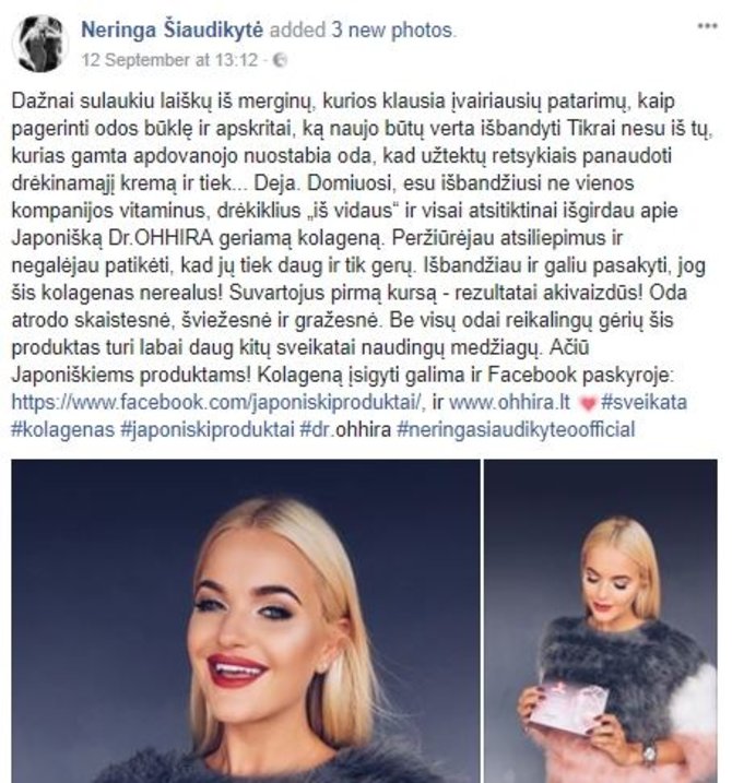 Į reklamas panašūs, bet kaip reklama nepažymėti, feisbuko garsenybių įrašai