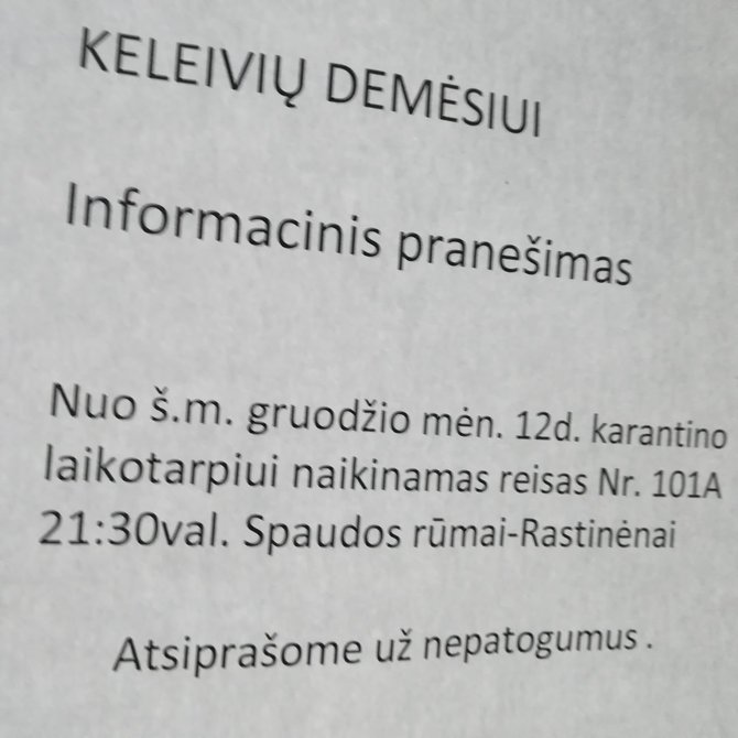 15min skaitytojos Genės nuotr./Skelbimas autobuse iš Rastinėnų į Vilnių