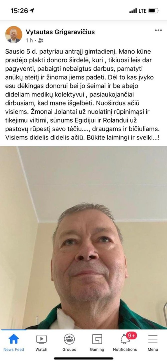 Vytauto Grigaravičiaus žinutė feisbuke