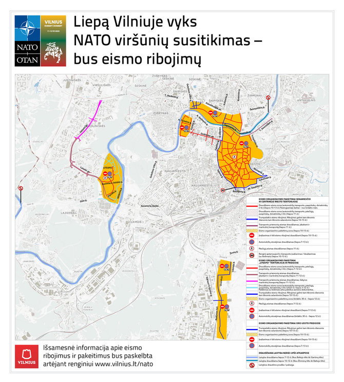 nato.vilnius.lt nuotr./Ribojimų NATO viršūnių susitikimo metu žemėlapis