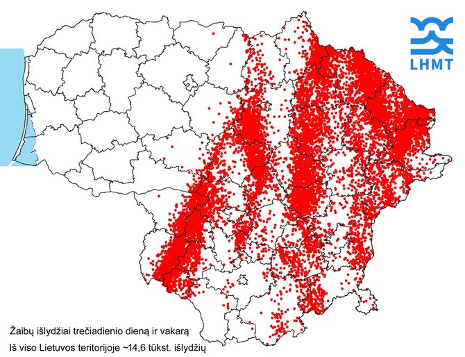 LHMT nuotr./Žaibų išlydžių žemėlapis