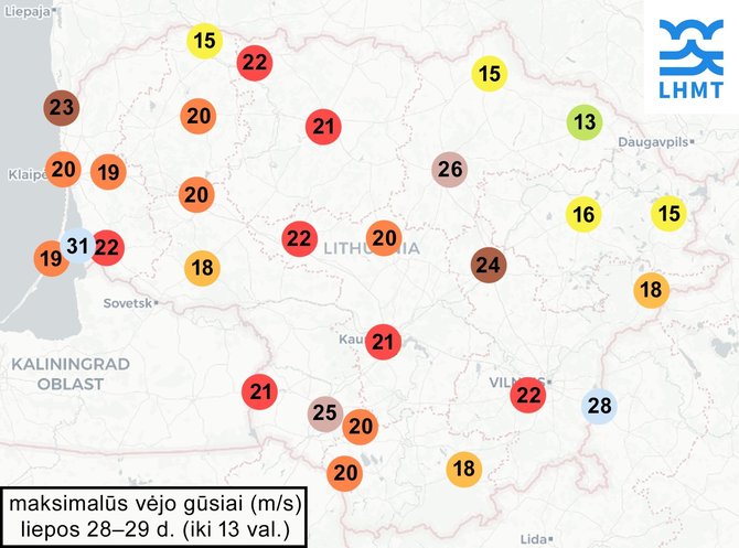 LHMT vėjo stiprumo žemėlapis