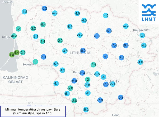 meteo.lt nuotr./Temperatūra spalio 17-osios naktį dirvos paviršiuje