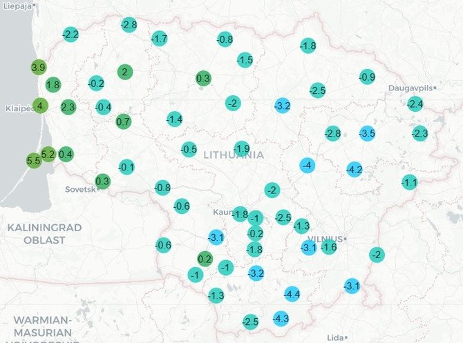 Oro temperatūra spalio 17-osios naktį