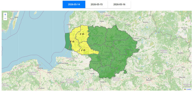 „Meteo LT“ nuotr./Geltonai nudažytos trys apskritys
