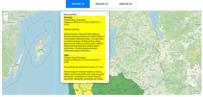„Meteo LT“ nuotr./Įspėjimai trims Lietuvos apskritims