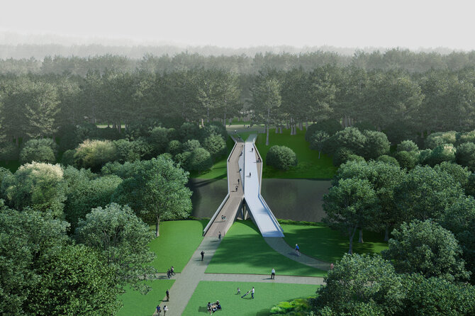„Inhus Engineering“ ir „DO architects“ vizualizacija/Užvingio pėsčiųjų tiltas