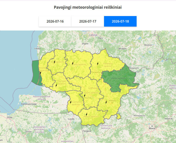 Meteo Lt nuotr./Įspėjimas dėl perkūnijos liepos 18 d.