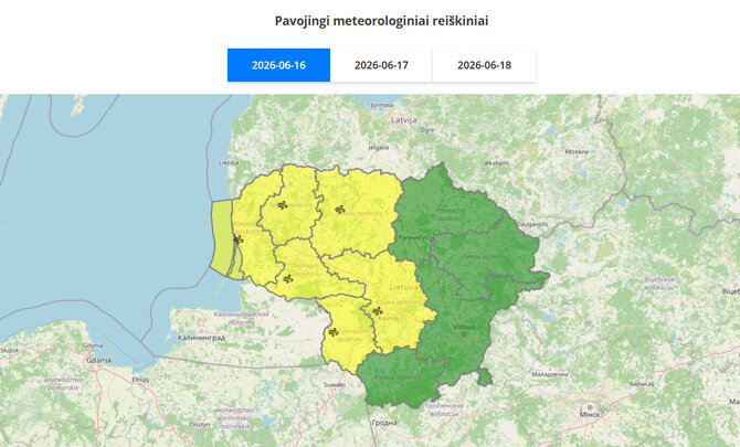 Įspėjimas dėl vėjo birželio 16 d.