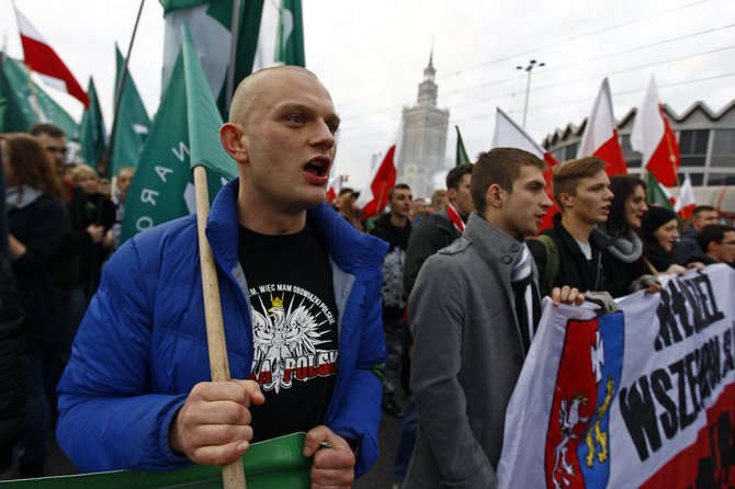 „Reuters“/„Scanpix“ nuotr./Lenkijos nacionalistų žygis Varšuvos gatvėmis