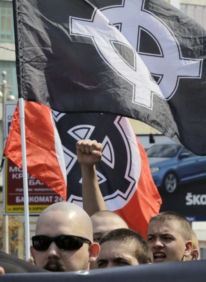 „Scanpix“ nuotr./Nacionalistai Gegužės 1-osios parade Maskvoje