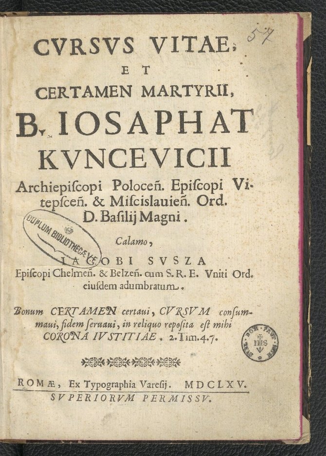 Svarbiausioji XVII a. palaimintojo biografija, parengta Jokūbos Sušos Romoje 1665 m. tikintis šv. Juozapato kanonizacijos. 