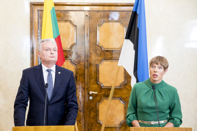 Luko Balandžio / 15min nuotr./Prezidento Gitano Nausėdos ir Estijos prezidentės Kersti Kaljulaid spaudos konferencija