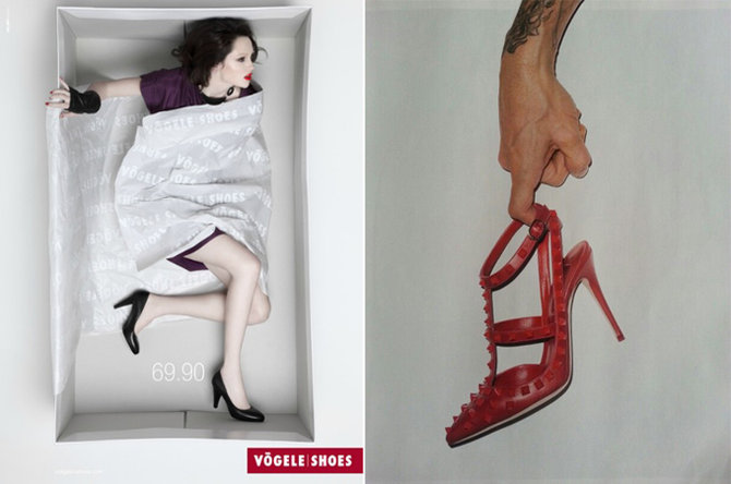 Iš kairės: Vogelle batų reklama (Trendhunter.com nuotr.). Dešinėje: Valentino reklama, kurta Terry Richardson (fotografo asmeninio tinklaraščio nuotr.).