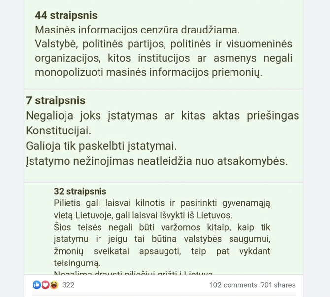 Nuotr. iš „Facebook“/Konstitucija neleidžia tik riboti kilnojimąsi Lietuvoje, ne judėjimą