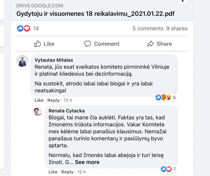 Nuotr. iš „Facebook“/Seimo vicepirmininkas Vytautas Mitalas papriekaištavo Renatai Cytackai