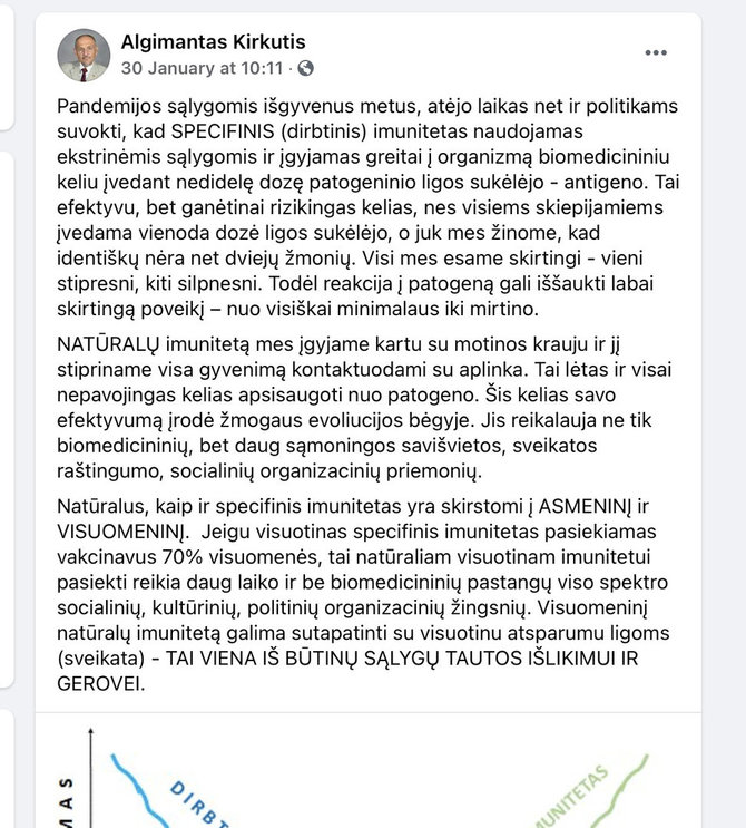 Nuotr. iš „Facebook“/Algimantas Kirkutis siūlo stiprinti natūralų imunitetą