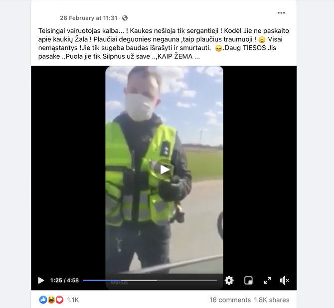 Stop kadras iš „Facebook“/Aiškinama, esą dėl kaukių plaučiai negauna deguonies