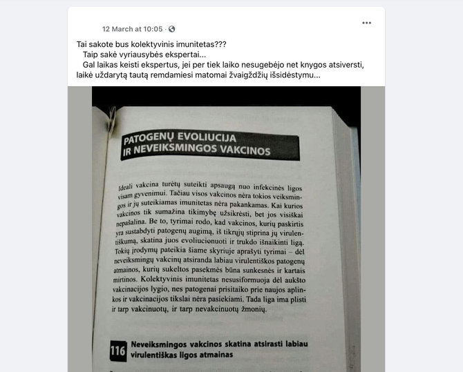 Ekrano nuotr. iš „Facebook“/Cituojama lietuviškai išleista Neilo Z.Millerio knyga „Dirbtinis ar natūralus imunitetas“