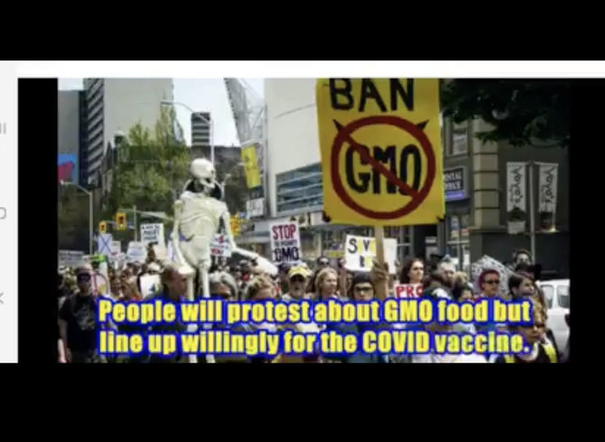 Nuotr. iš „Facebook“/Įraše stebimasi, kad žmonės protestuoja prieš GMO, bet nori skiepytis
