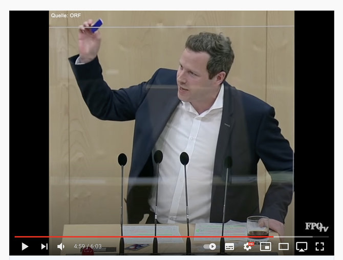 Ekrano nuotr. iš „Facebook“/Michaelis Schnedlitzas aiškino pačiame parlamente atradęs COVID-19 atvejį