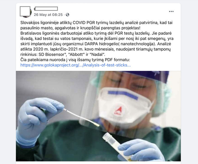 Ekrano nuotr. iš „Facebook“/Teiginiai apie PGR testų pavojų paremti dvasinės bendruomenės platinama medžiaga