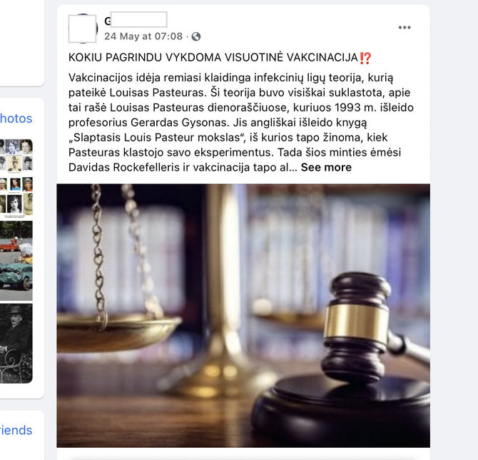 Ekrano nuotr. iš „Facebook“/Įraše aiškinama, esą Louiso Pasteuro sukurta infekcinių ligų teorija suklastota