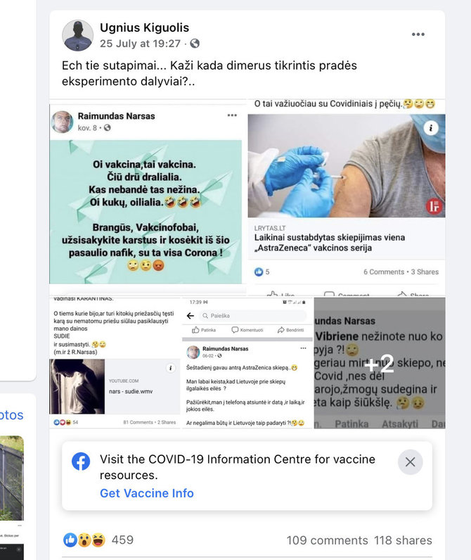Ekrano nuotr. iš „Facebook“/Iš Raimundo Narso įrašų socialiniame tinkle daro nepagrįstas prielaidas apie jo mirties priežastį