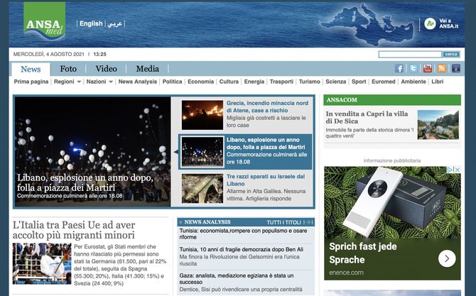 Ekrano nuotr. iš ansamed.info/Tikrasis ANSA tinklalapis, skirtas Viduržemio jūros regionui